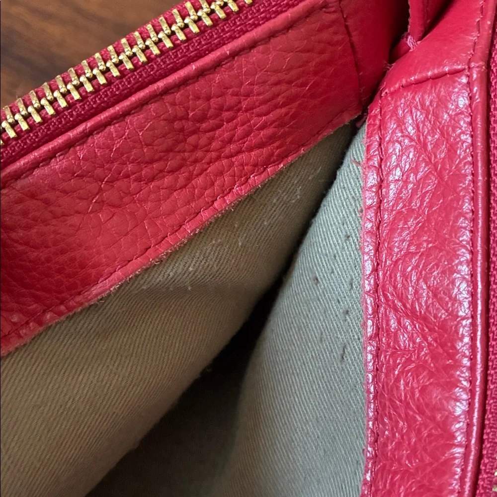 SAKS FIFTH AVENUE Red Genuine Leather Crossbody Bag Shoulder Purse‎ Three Pocket